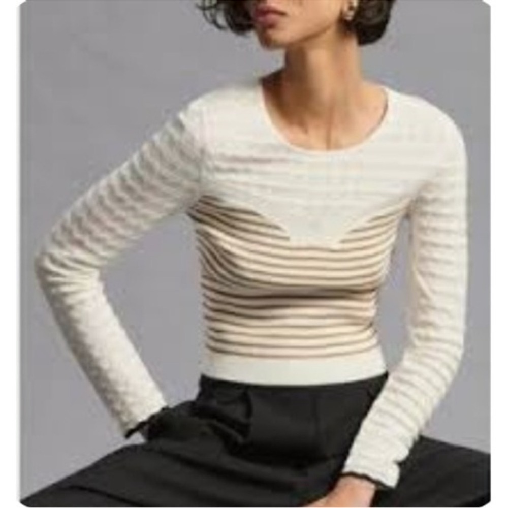 MAEVE by Anthropologie ribbed lace nylon viscose top contrast size small white - Picture 1 of 8